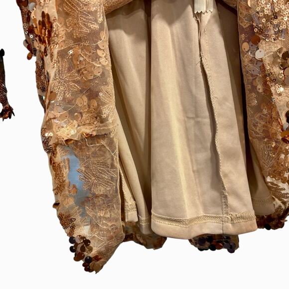 NWT Champagne, Rose Gold Sequin V-Neck Long Sleeve Mini Dress, Size 12 - Picture 9 of 10